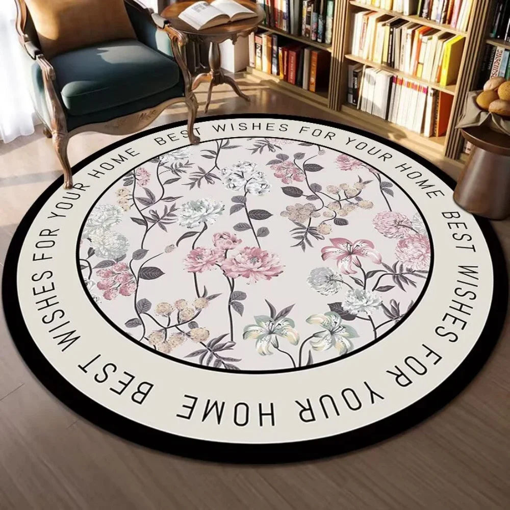 Dark Green Floral Round Rug – Soft French-Inspired Carpet for Living Room Sofa Bedroom Bedside & Reading Yoga Space