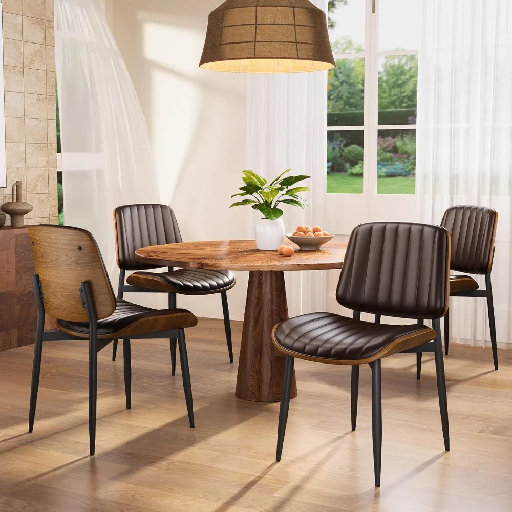 

Dining Chairs Set of 4, Mid Century Modern Dining Room Kitchen Chairs, Upholstered PU Leather Vertical Stripe Chairs for Vanity