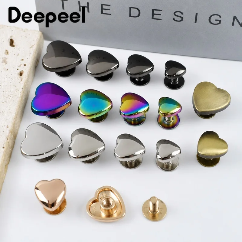 20/30Pc 8-14mm Heart Metal Screwback Studs Rivet Nail Buckles Wallet Garment Belt Decor Clasp Leather Craft Hardware Accessories