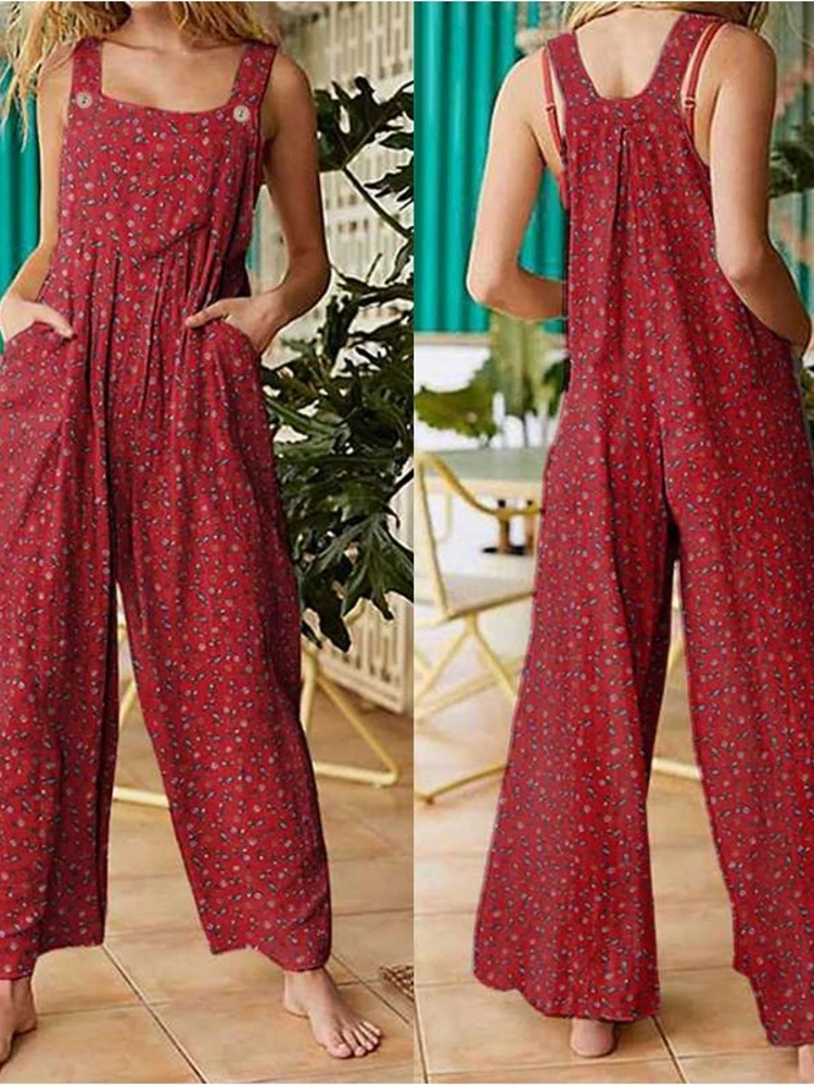 

Свободные женские комбинезоны с принтом и боковыми карманами, повседневные брюки с широкими штанинами, новинка, модные длинные брюки для работы и отдыха