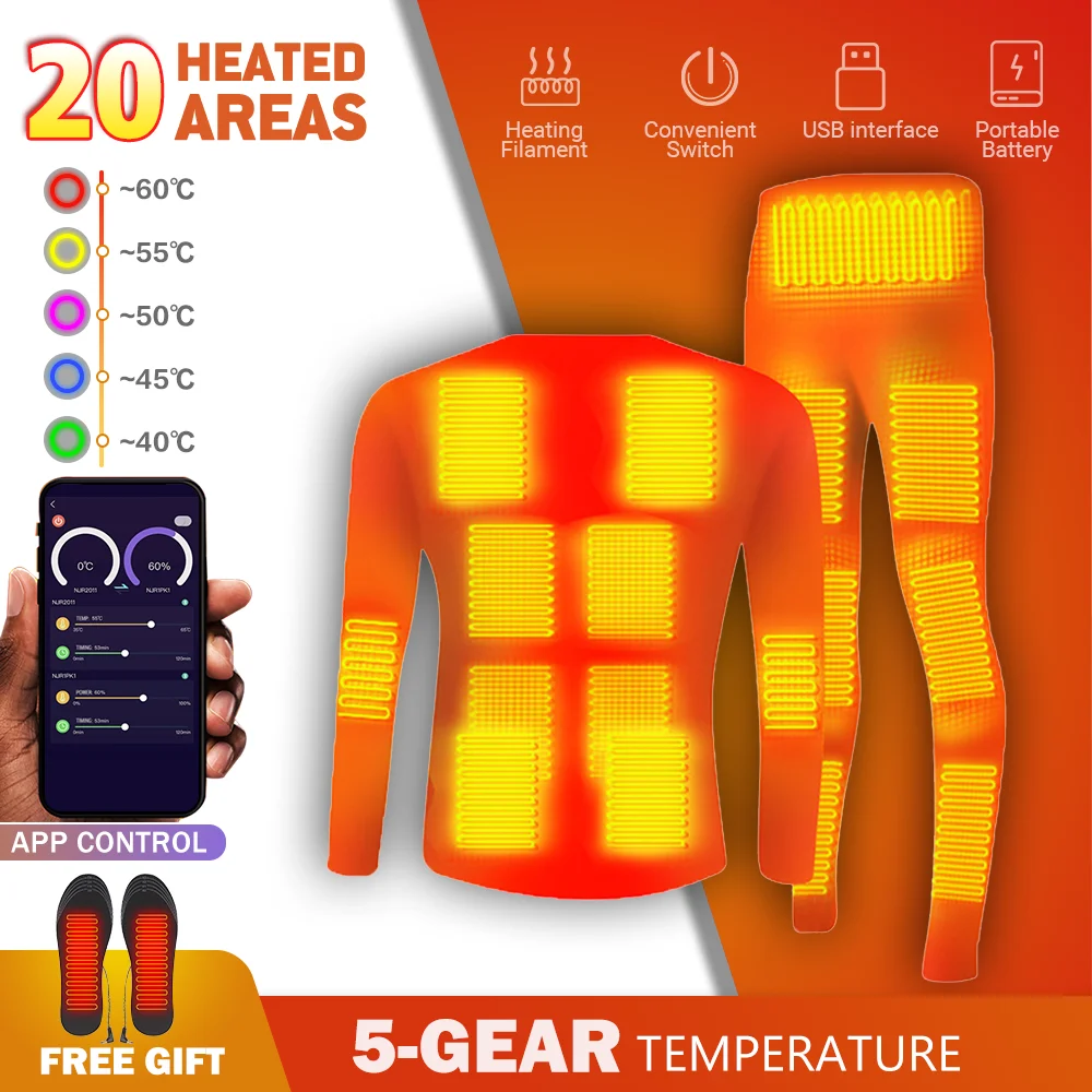 Heated Underwear Men Women Winter Thermal Underwear Warm Self Heating Underwear Outdoor Skiing Heating Equipment