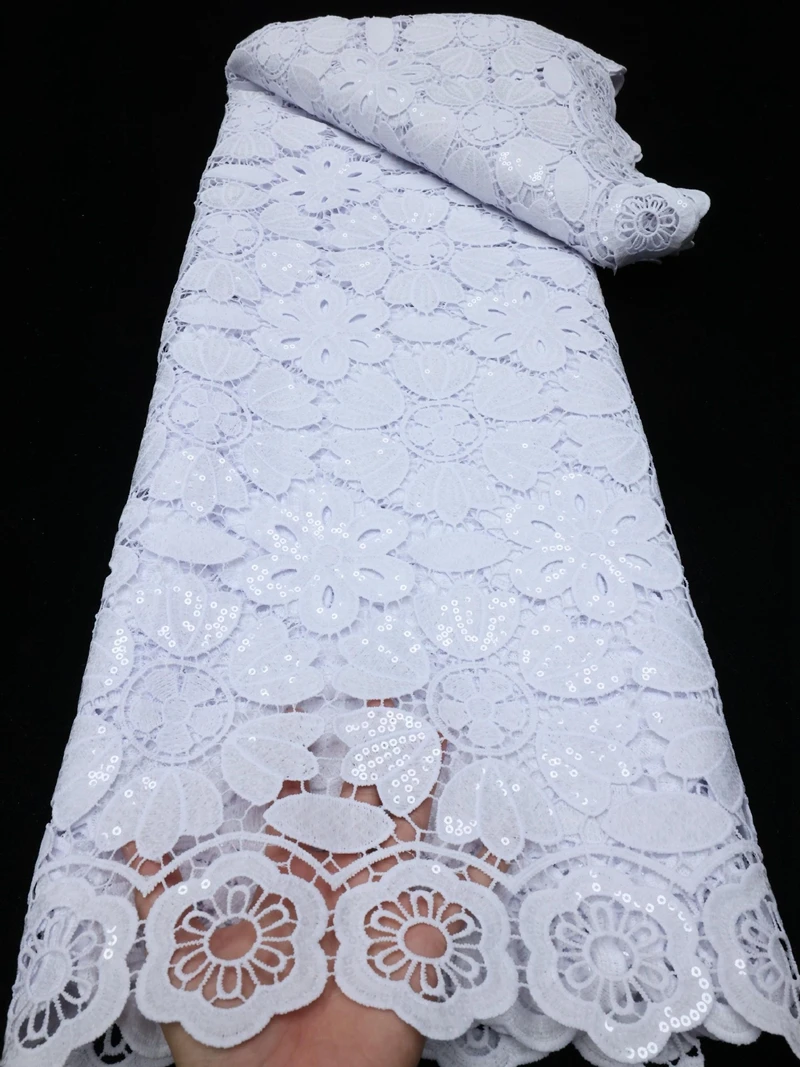 

5 Yards African Lace Fabric Sequins Milk Silk Lace Fabric for Woman Party Dress