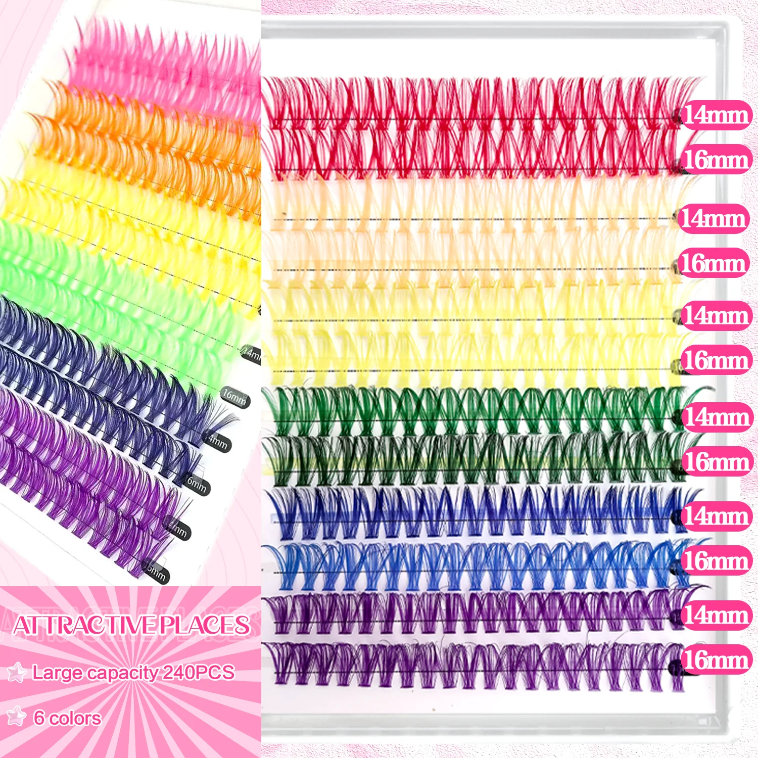 [Personal Eyelash] Zestaw do przedłużania rzęs 240/390/600 kępek, mieszane kolory, dla początkujących, sztuczne rzęsy do makijażu