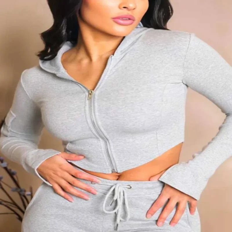Autumn Winter Women Casual Tight Fitting 2-piece Pants Set Female Hooded Sports Long Sleeved Womens Top Loose Wide Leg Pants Set