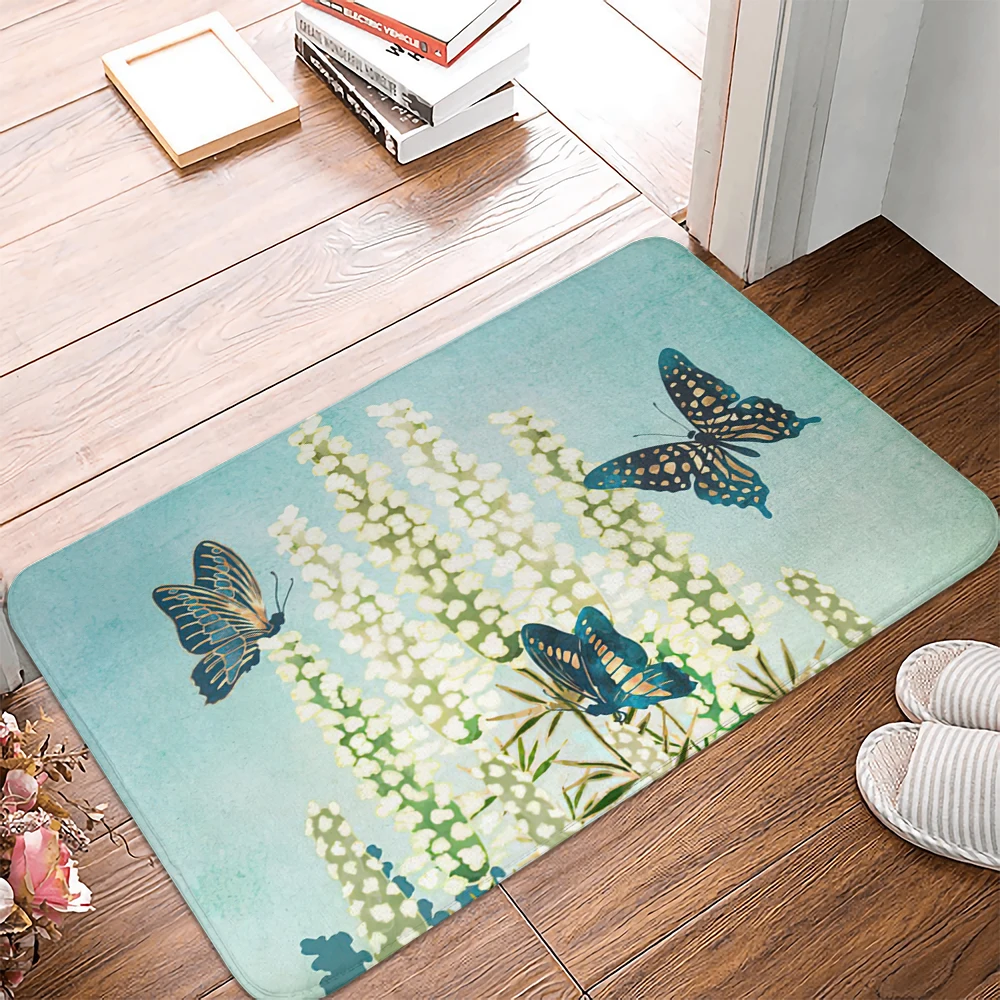 Butterfly Printing Hall Foot Mat Front Door Welcome Door Mat Washable Bathroom Non-slip Mat Porch Bedroom Mat 40cmx60cm