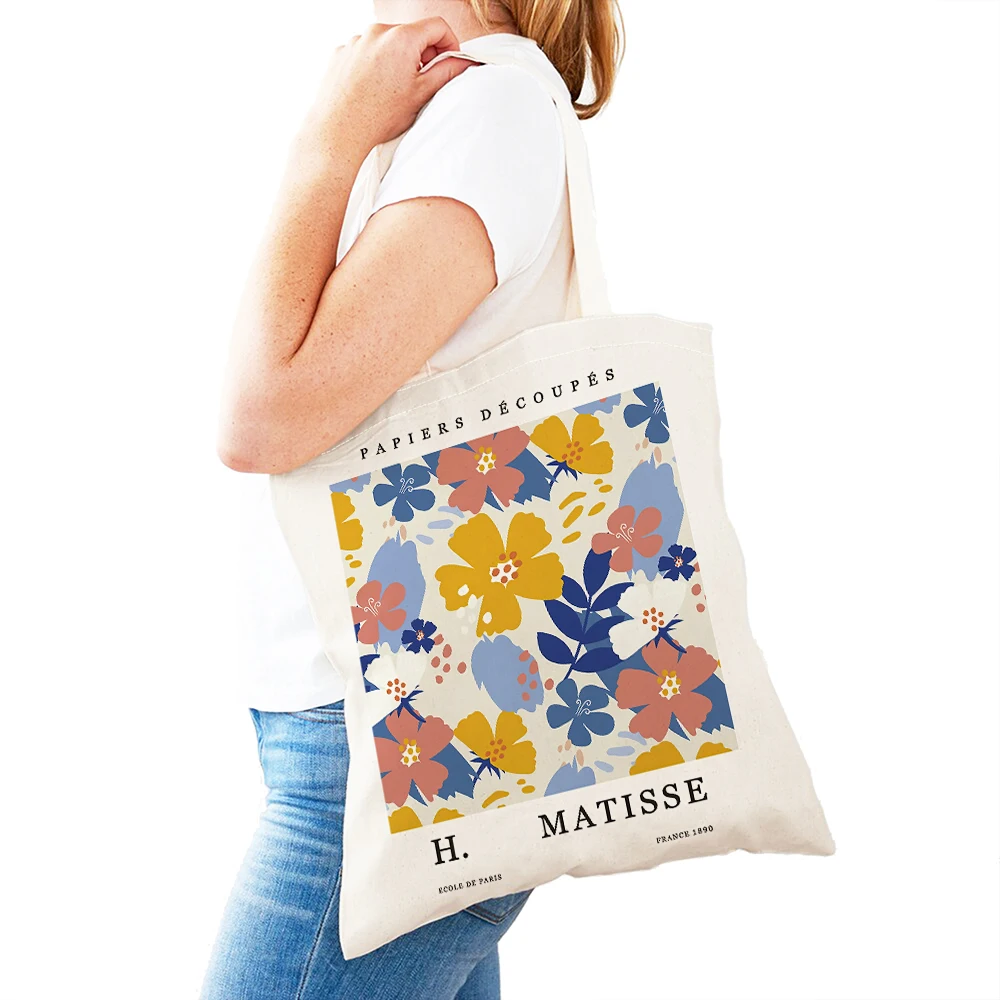 H.MATISSE Flower Women Shopping Bags Double Print Casual Shopper Bag Lady Canvas Tote Eco Children Gift Travel Handbag