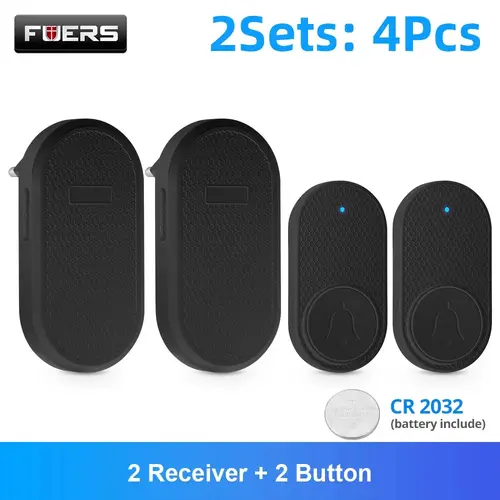 Fuers-timbre inalámbrico para puerta, sistema de alarma inteligente con 2 receptores y 2 botones, 32 canciones, botón impermeable, timbre de bienvenida