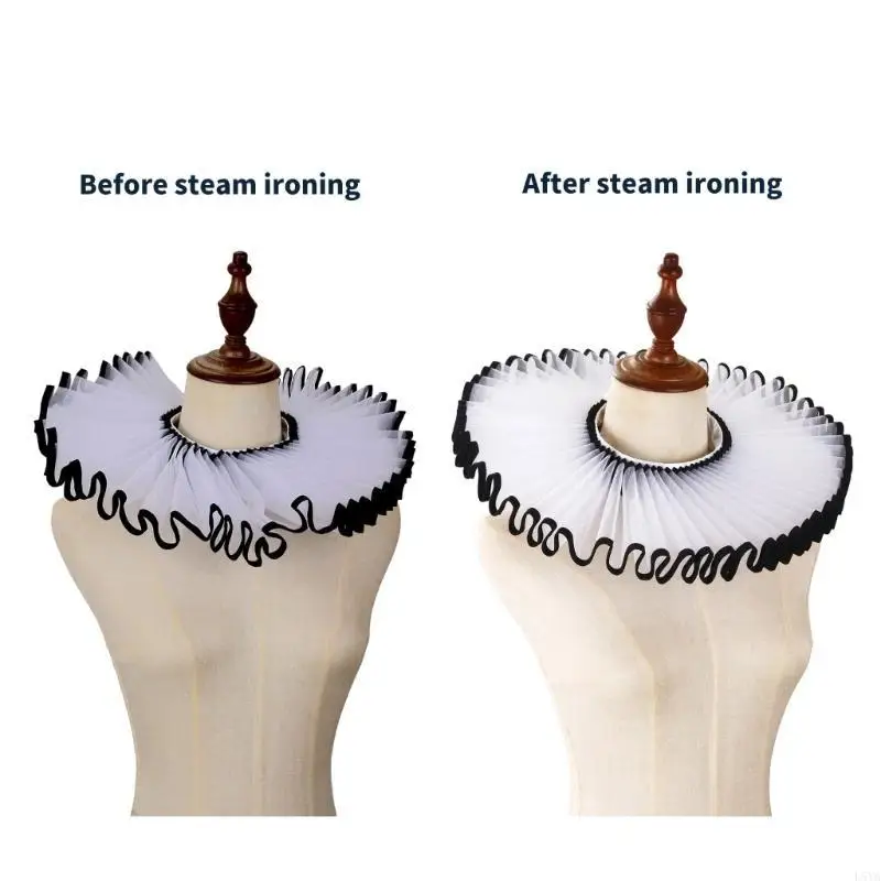 ياقة L5YA مزخرفة مكشكشة قابلة للإزالة للمناسبات الخاصة والحفلات التنكرية