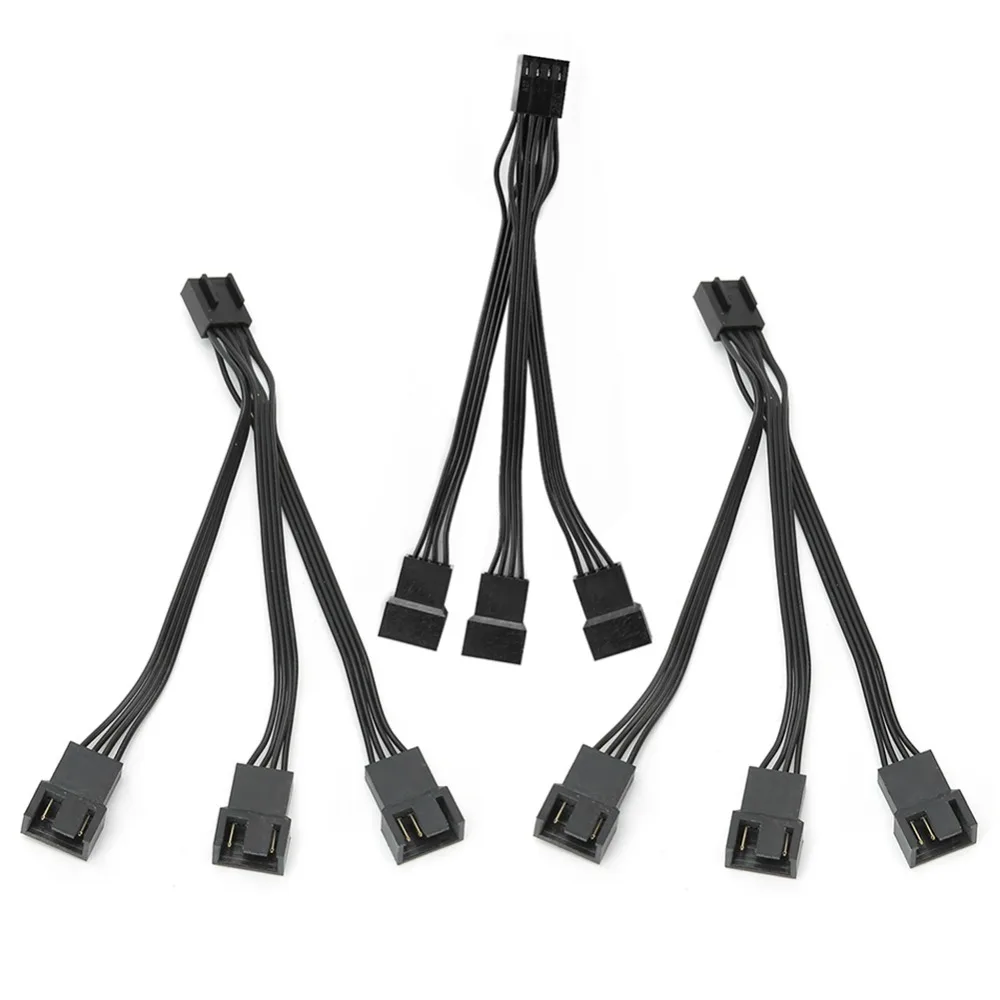 

3PCS Practical 1 to 3 Fan Extension Cable 4 Pin+3 Pin 14cm Length PWM Fan Splitter Black Fan Splitter Cable PC Fan Positioning