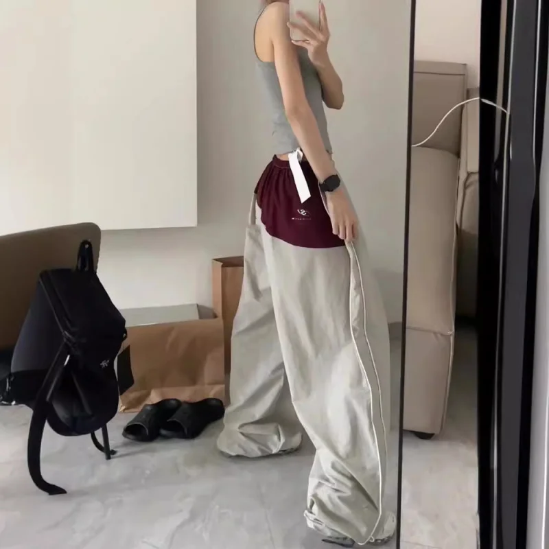 

Женские спортивные штаны в стиле пэчворк с цветными блоками, летние быстросохнущие брюки-карго, свободные широкие брюки для джазовых уличных танцев, длиной до пола