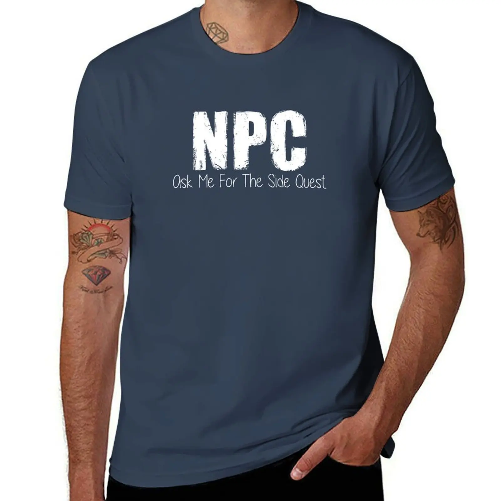 NPC Ask Me For The Side Quest Quest Giver Non Player Character Gaming Meme T-Shirt t shirts for man pack cotton T-Shirt