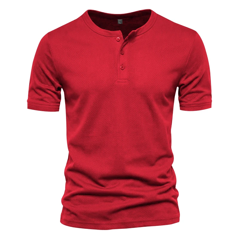 Herren Schnelltrocknendes Eyelet Henry Kurzarm-T-Shirt, Einfarbig mit Rundhalsausschnitt, Sommer Casual Slim Fit Muskel-Gym-Top, 1 Stück – Detail 12