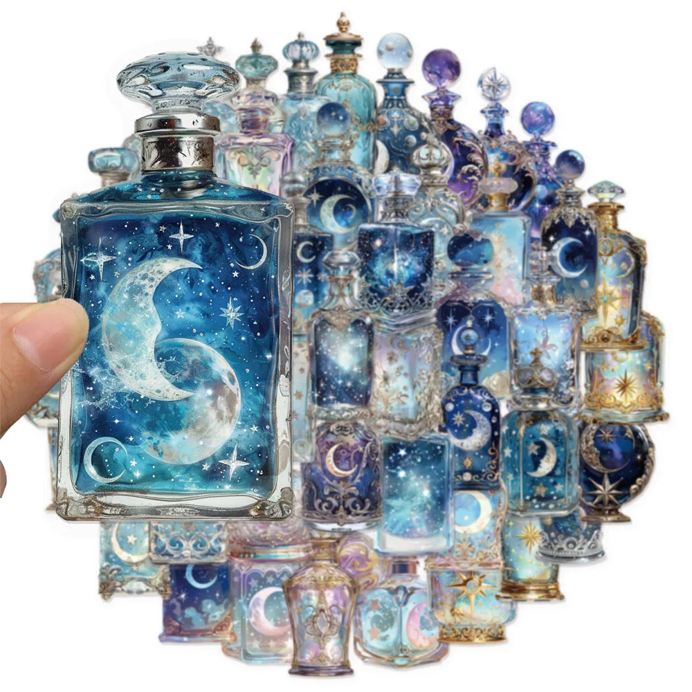 50Pcs Transparent Moon Phase Bottle Cartoon Stickers Waterproof Graffiti Scrapbooking Diary INS Style Aesthetic Moon Decals