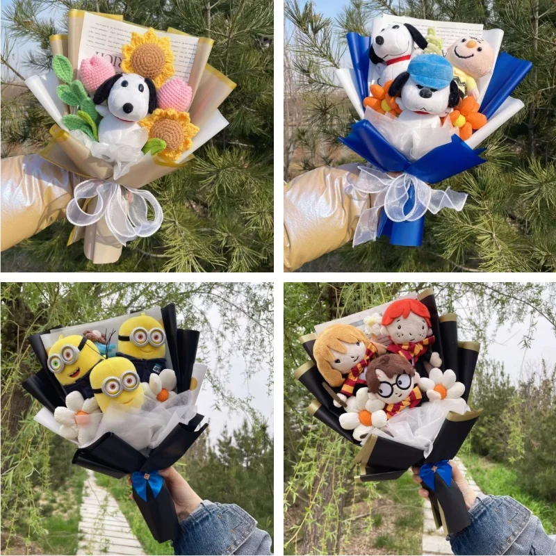 

Creative Handmade Cartoon Anime Bouquet Plush Doll With Flowers Valentine's Day Christmas Graduation Gifts For Kids