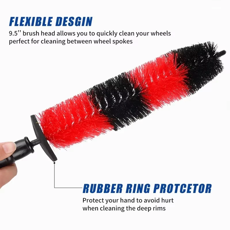Long Handle Auto Wheel Cleaning Brush Detailing Design Soft Bristles Rim Tire Detailing Brush Soft Cleaning Extended Handle