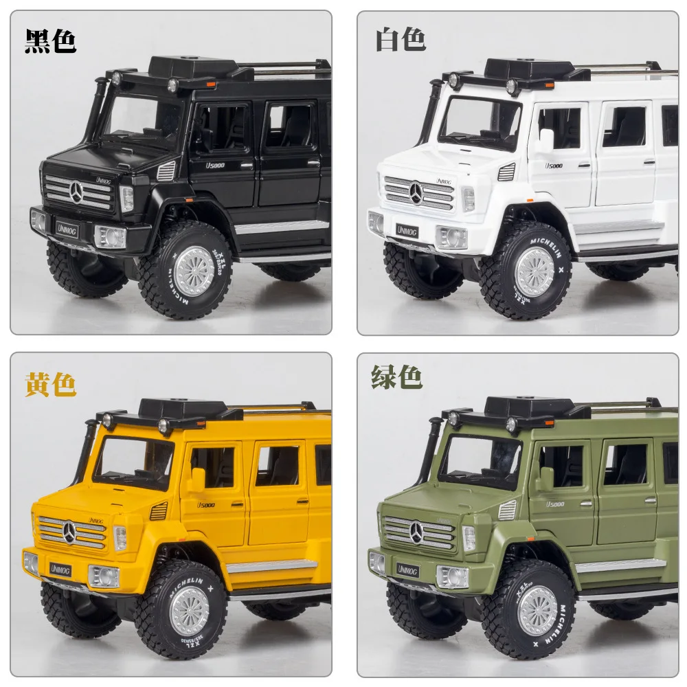 1:28 Mercedes-Benz UNIMOG U500 alta simulazione pressofuso in lega di metallo modello di auto suono luce tirare indietro collezione giocattolo per bambini regali