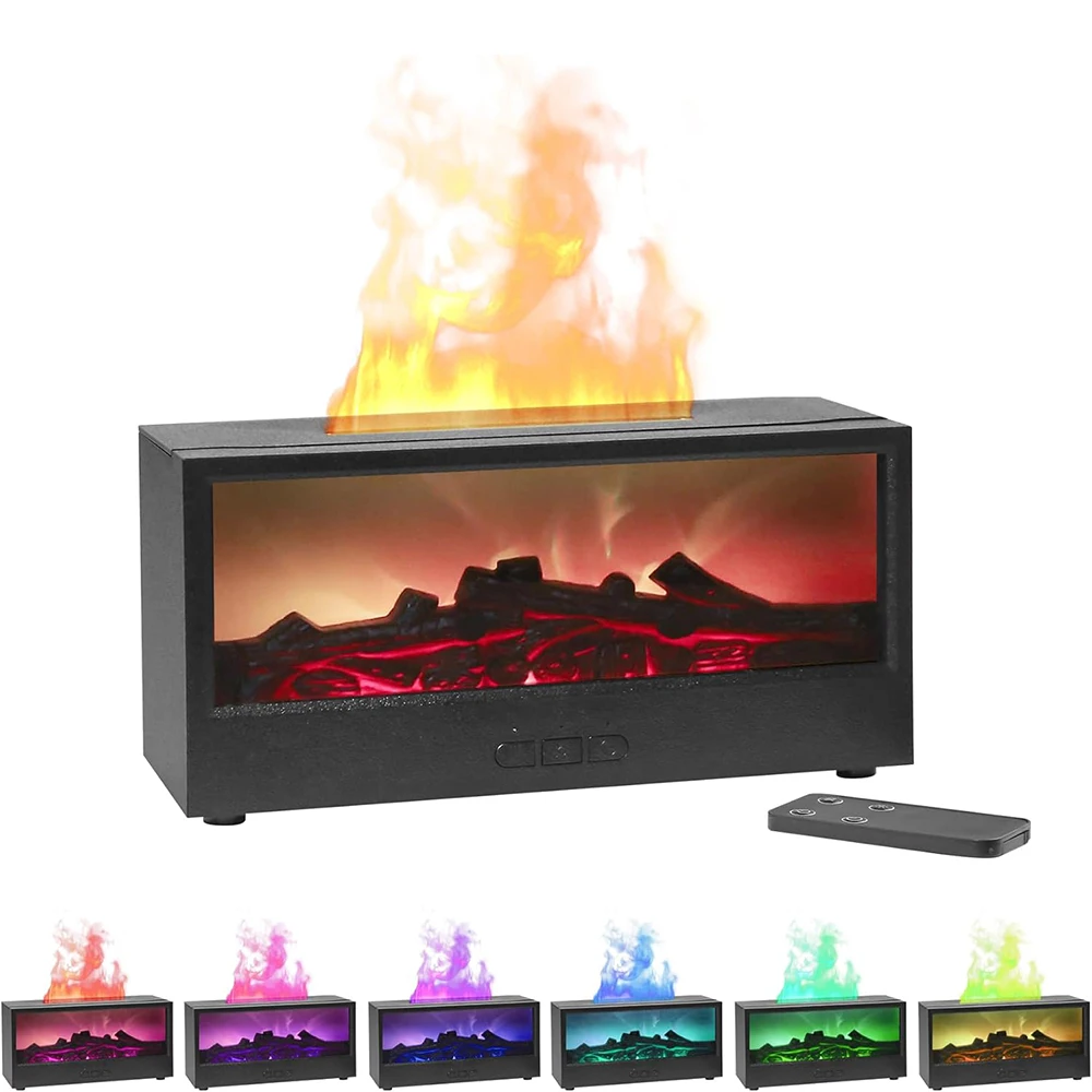Decorative Fireplace Humidifier with LED Flame, Multiple Color Modes, 150ml, Essential Humidifier Diffuser with Timer Adjustment