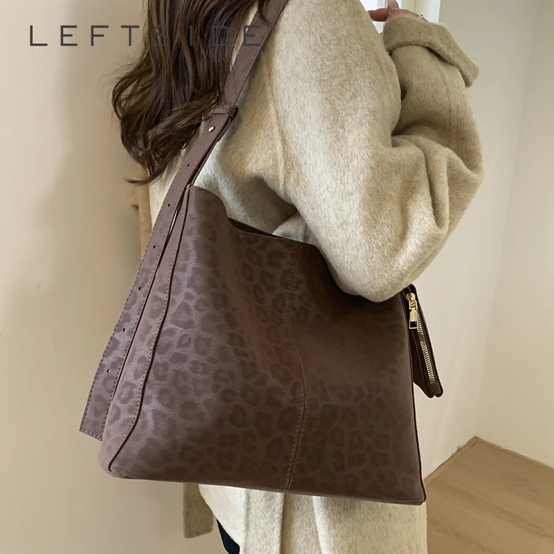 

Левая сторона, женская сумка через плечо из искусственной кожи с леопардовым принтом, зима 202, ретро-сумка-ведро, роскошные дизайнерские трендовые женские сумки через плечо