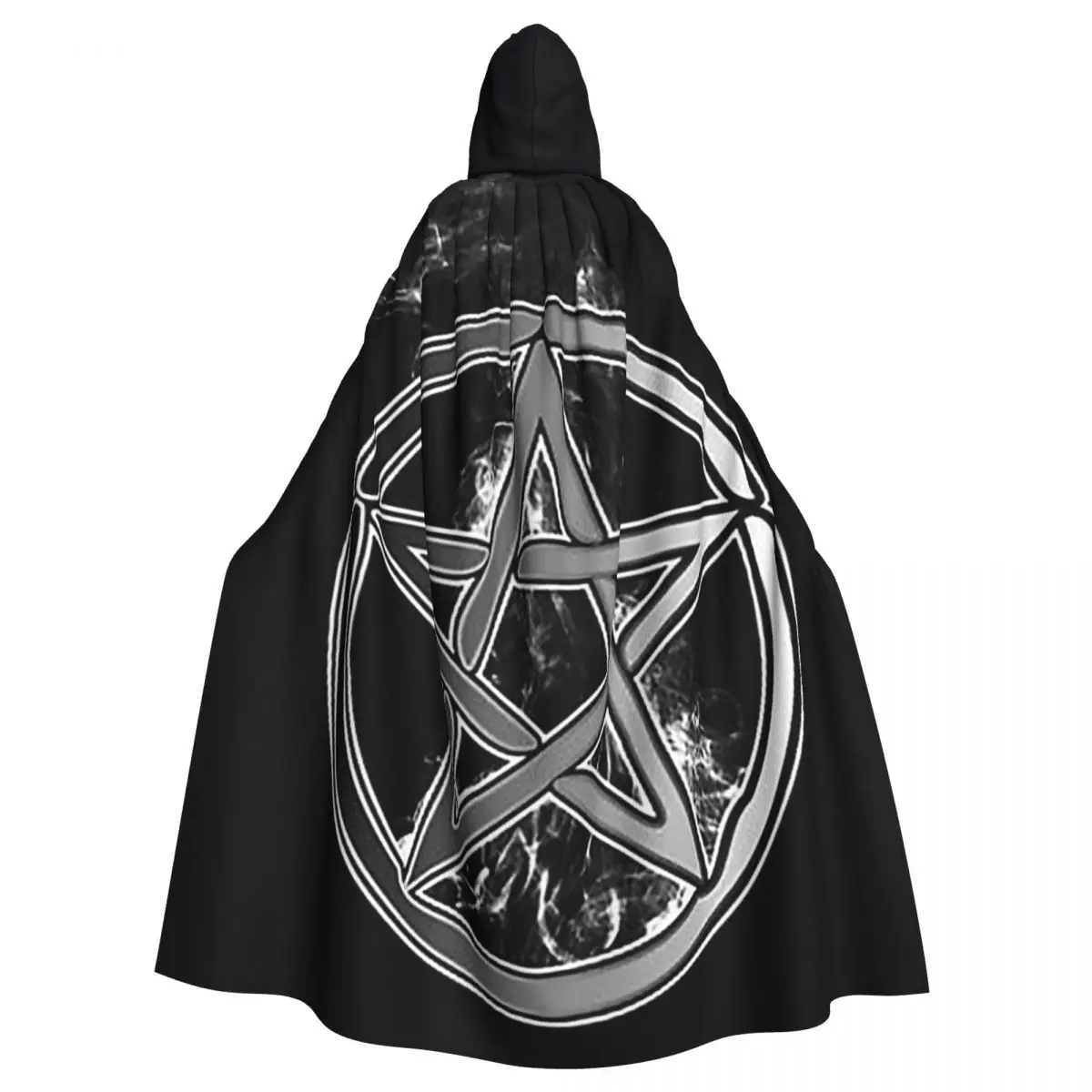 Occult Satanic Pentagram Long Hooded Cloak Witch Medieval Costume Cosplay Cape HalloweenCoat Adult Unisex