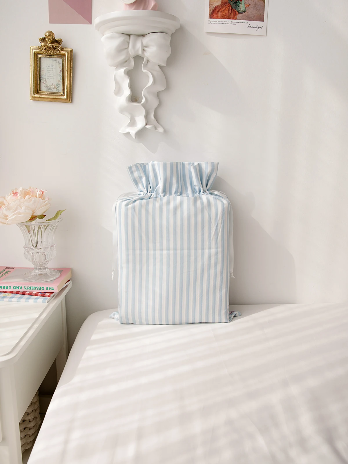 Blue Striped Pure Cotton Bedding Set Three Four Pieces Hello Summer Snail Tower Printed Bedding Set Cute Style All Seasons