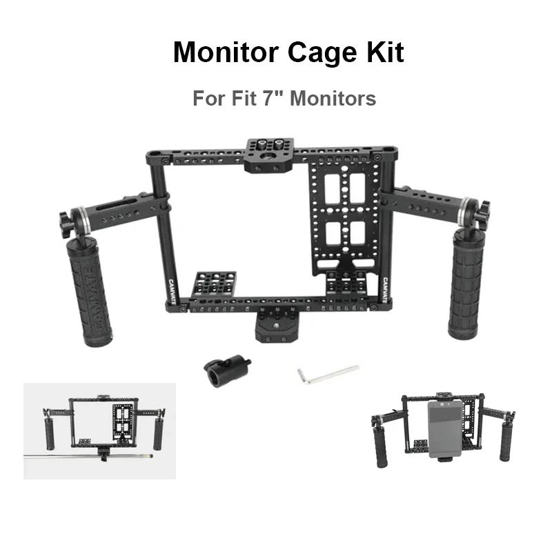 CAMVATE 7inch Monitor Cage Kit with Dual Rosette Mount Rubber Handgrips With 15mm Support Rods For  Adjust Height Monitor Cage