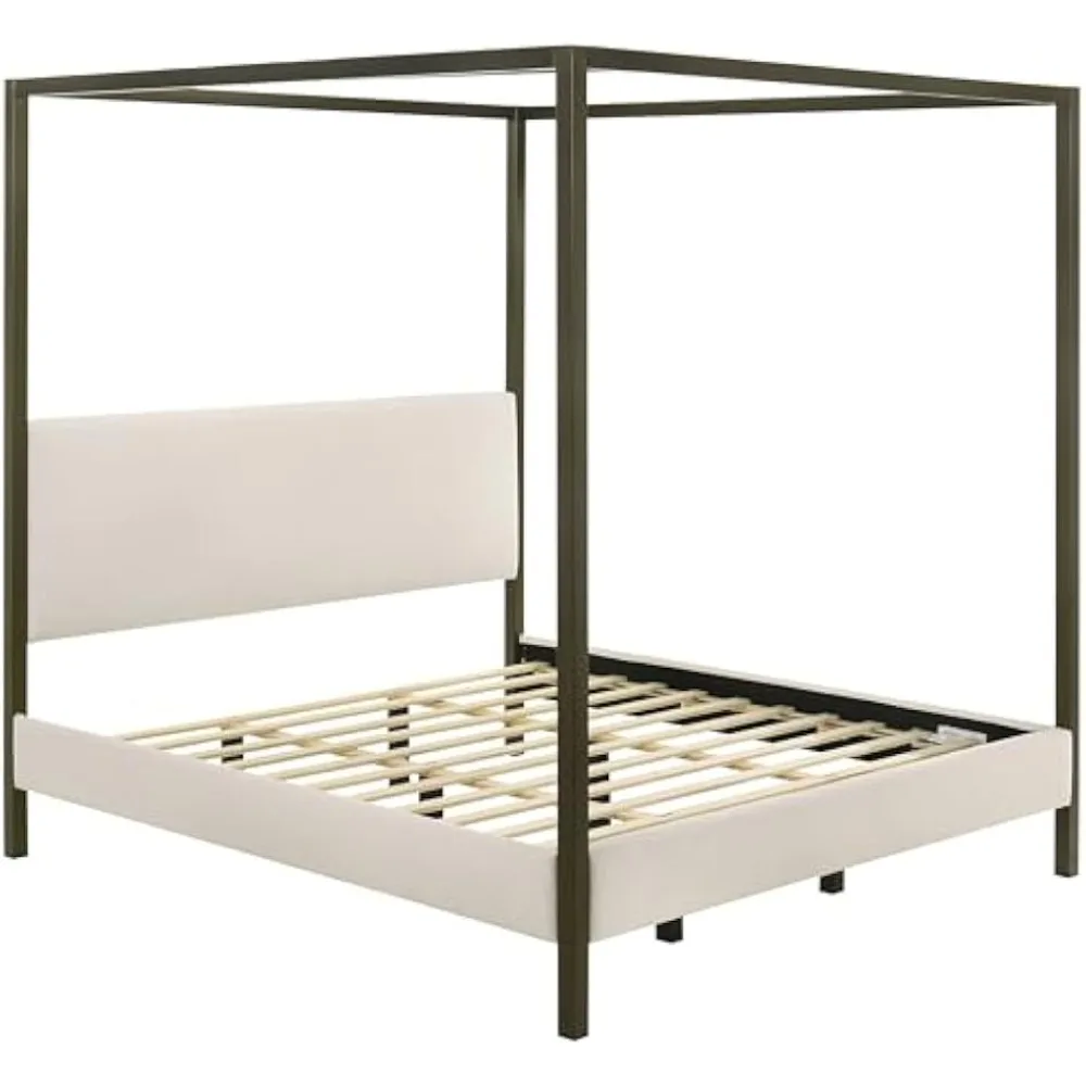 

Monroe Transitional Boucle Upholstered Eastern King Size Canopy Bed Frame Platform Bed 86-inch Headboard Vanilla