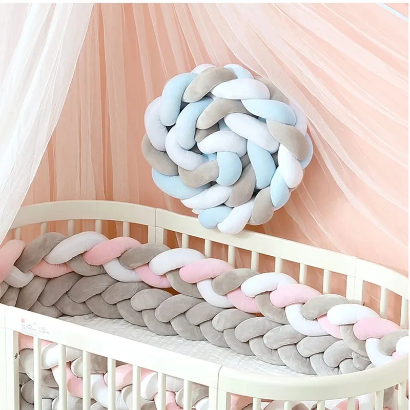 1M-4M 3 Shares Baby Bumper Bed Braid Knot Pillow Cushion Bumper for Infant Bebe Crib Protector Cot Bumper Room Deco Bed Braid