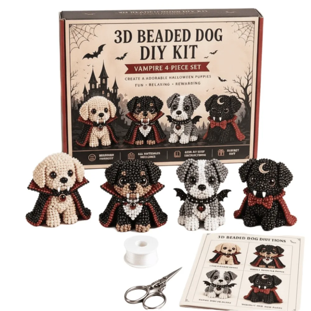 Tiny Beads Halloween Beaded Dog Kit Animal Shape Cute Design 3D Beaded Animal Kit Creative Craft 3D Beaded Ornament Set