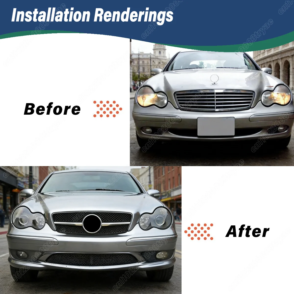 For Mercedes Benz C Class W203 4Door 2000 2001 2002 2003 2004 2005 2006 AMG Style Front Bumper Grille Mesh Body Modification Kit