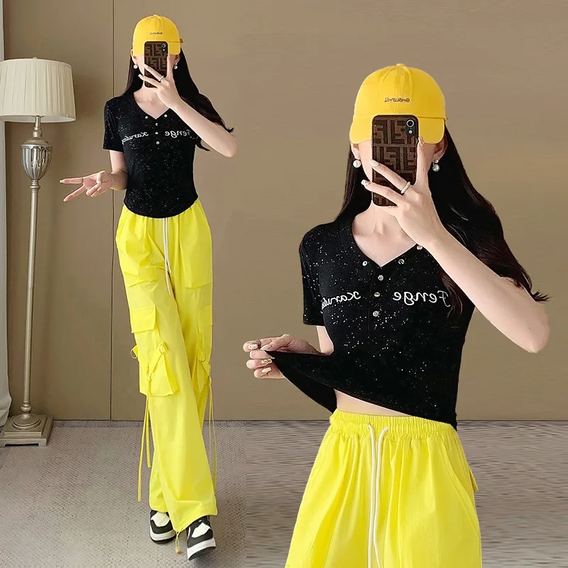 Zestaw sportowy damski: golf, badminton, bieganie, spodnie robocze, taniec ghost step, odzież fitness, modny komplet.