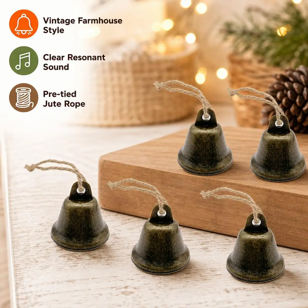5pcs Retro Bell Ornaments for Decoration Rustic Bells Vintage Decor Chime Bell Pendant Bells for Christmas Tree Christmas Bells