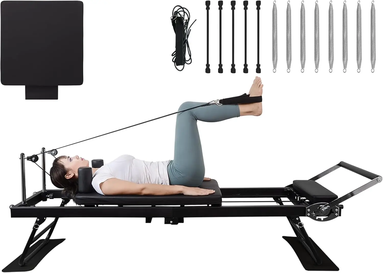 Reformer, Foldable Pilates Reformer Machine with a Complimentary Pair of Drawstring Sets, Pilates Machine for Fome with