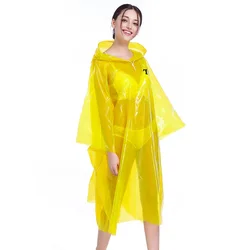 Plastic PE See Through Clear Transparent Sheer Yellow Pullover  Hooded Rainproof Travel Touring RainCoat Cape