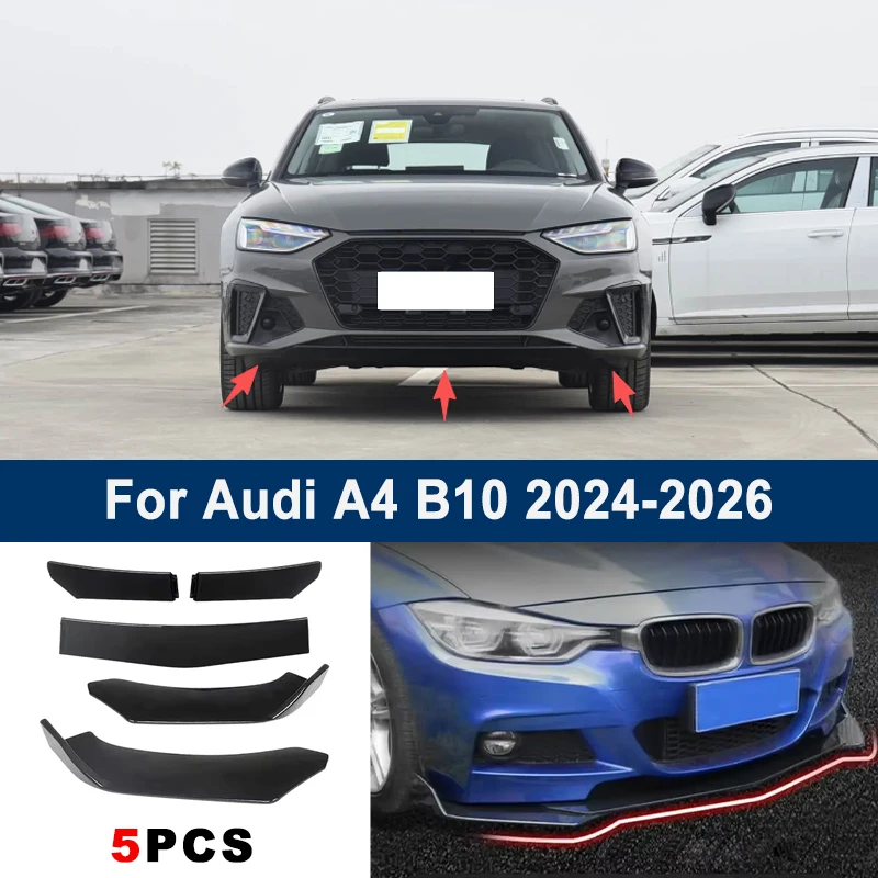 

Adjustable 5Pcs Sectional Front Spoiler Lip For Audi A4 B10 2024-2026 Front Bumper Splitter Car Exterior Sport Body Kit