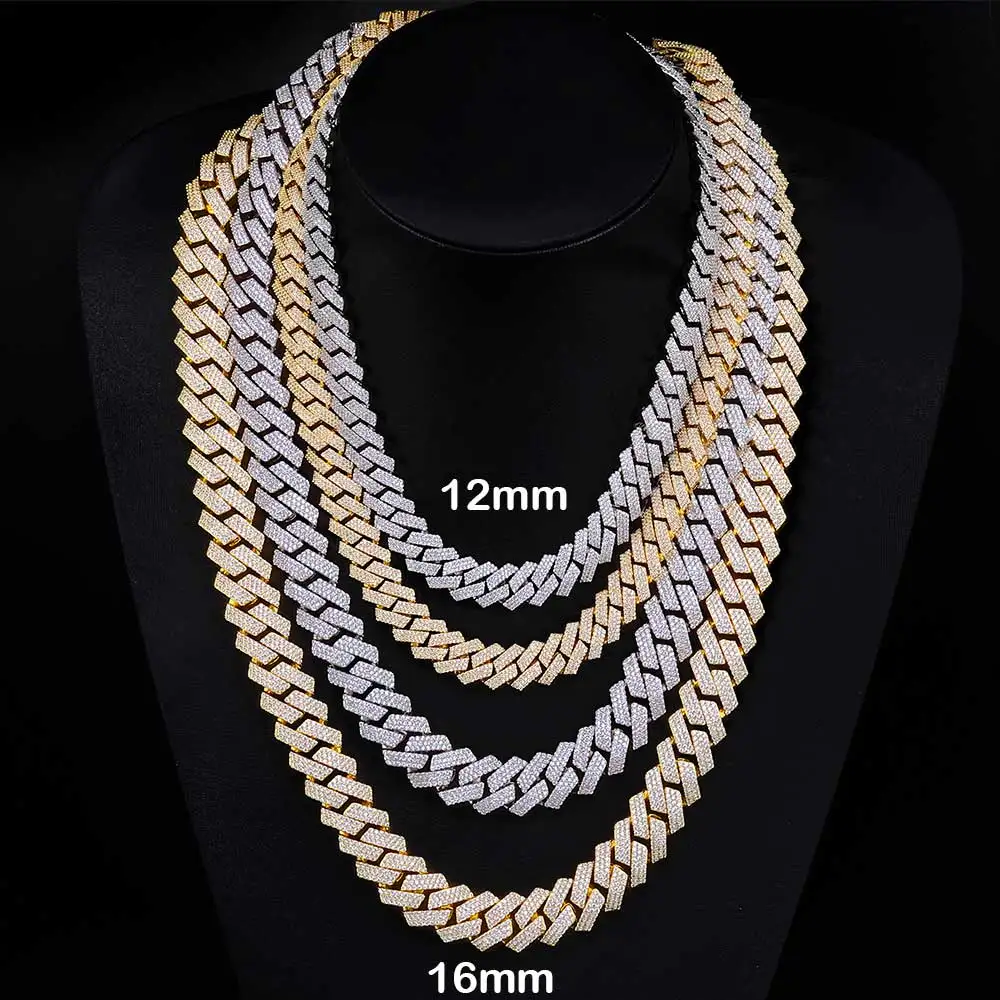 ESKEEN Hip Hop Jewelry 12/16mm Width Cuban Chain Iced Out 2/3 Rows Cubic Zirconia Miami Cuban Necklace Bracelet Wholesale