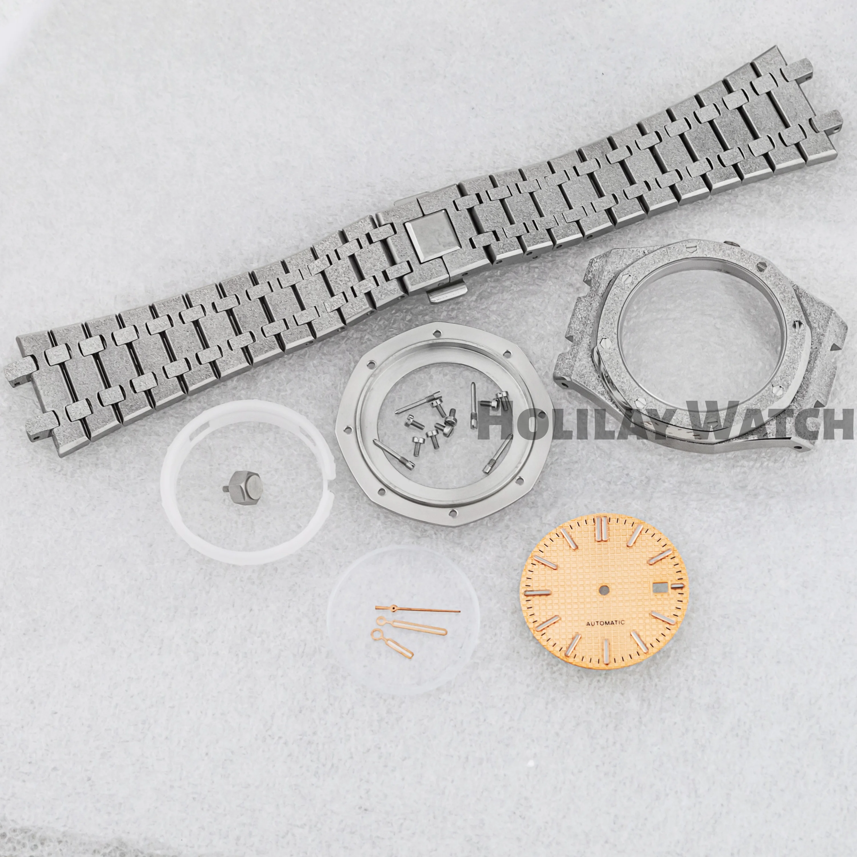 42mm Watch Case Strap Sapphire Glass Stainless Steel Octagon Case Rose Gold for 31.8mm Dial NH35 NH36 Movement Royal Case