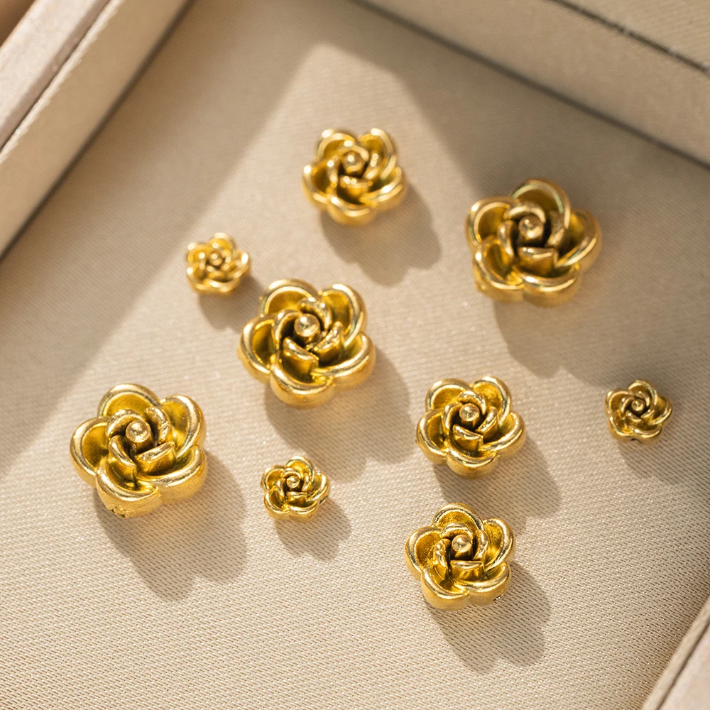 5/10pcs Stainless Steel Gold Color Rose Flower Spacer Loose Beads For DIY Necklace Bracelet Jewelry Making Findings Accessories