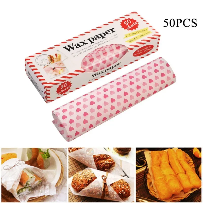 50Pcs Papier woskowany Papier spożywczy Papier spożywczy Papier do pieczenia Olejoodporny Papier do pieczenia na chleb Cukierki Ciasto Burger Nugat Frytki Papier olejowy