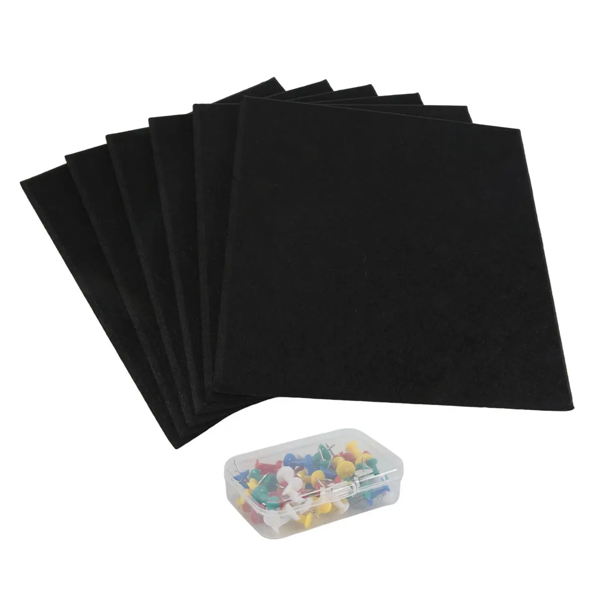 doyou Cork Board Alternative, 6 Pack Felt Wall Tiles with 50 Pushpins, Black Cork Boards for Walls Cork Board
