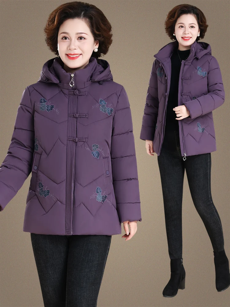 

Теплая зимняя куртка Thiened Fluffy для женщин, модное теплое пальто с капюшоном, хлопковая одежда для пожилых женщин в холодную погоду