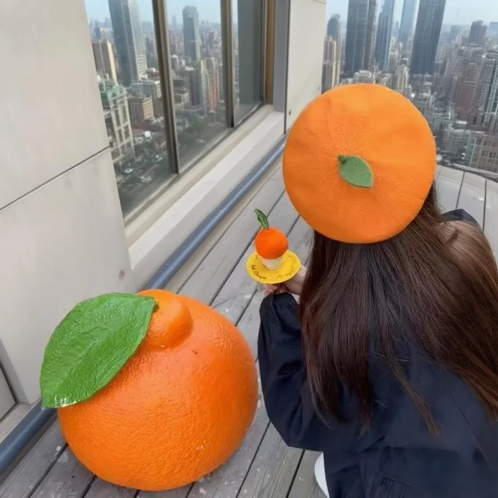 Bonita boina de otoño para mujer, divertida hoja pequeña naranja, sombrero de pintor femenino, gorra de diseñador sólida transpirable de verano, regalo