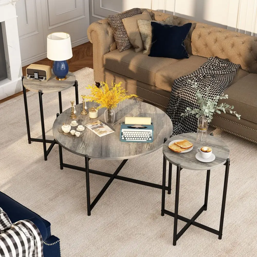 

Coee Table Set o 3, ern aux Marble Top with n e, 1 Coee Table & 2 Accent Table, Living Room Table Set, or Aparent, Oice and So o