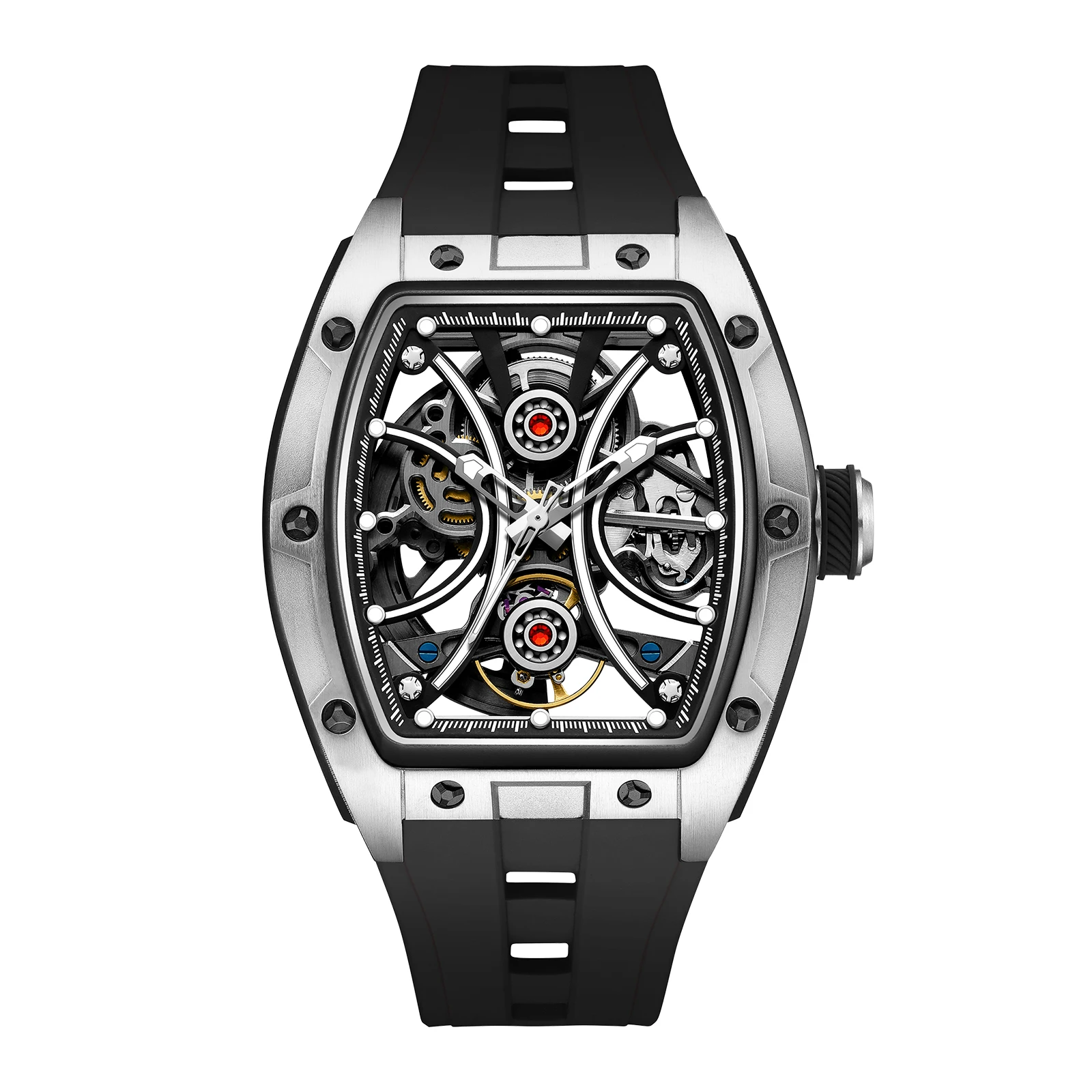 Gorman تصميم جوفاء النقش الأسود الذهبي حالة جلدية الهيكل العظمي ساعات آلية الرجال العلامة التجارية الفاخرة Heren Horloge للرجال #2