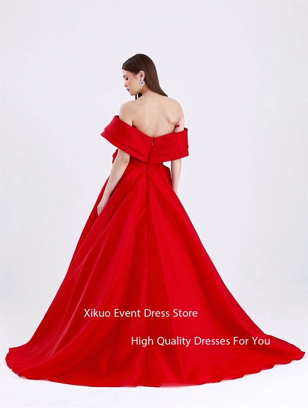 فستان سهرة Xikuo رشيق من الساتان الأحمر على شكل حرف A على شكل قلب رداء كوكتيل نسائي ثلاثي الأبعاد بطول الأرض فساتين حفلات مخصصة