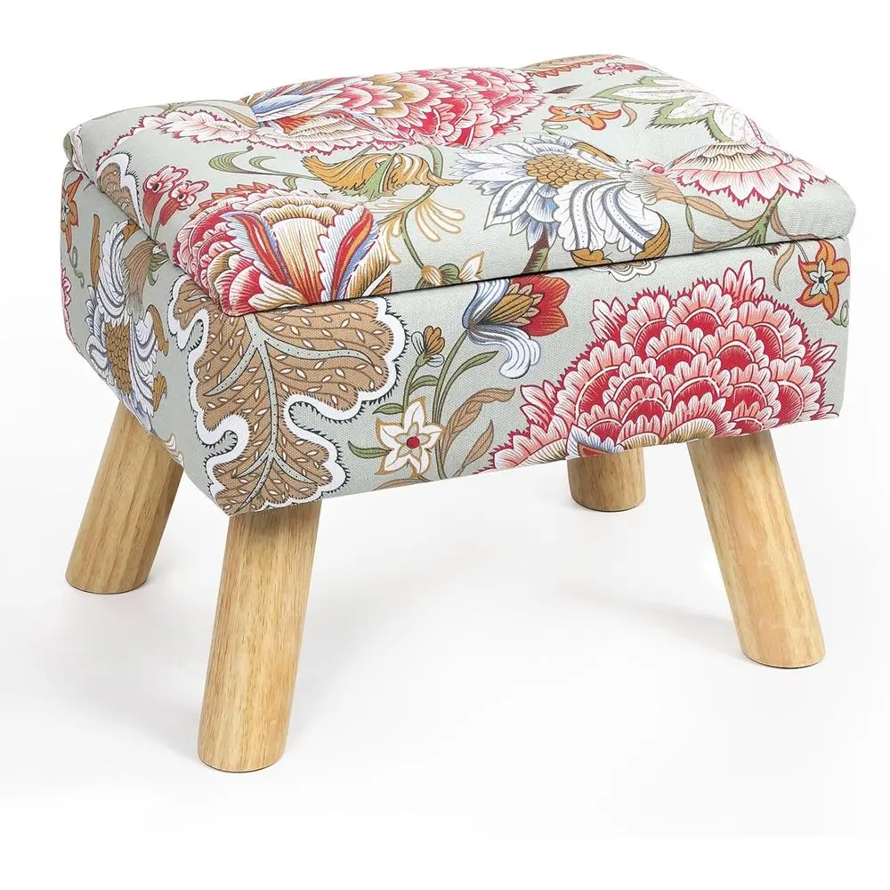 

Square Storage Ottoman with Sturdy Wood Legs, Tuted Upholstered ootstool 14.5”L × 10.6”W × 11.4”H Boho loral Upholstered Storage