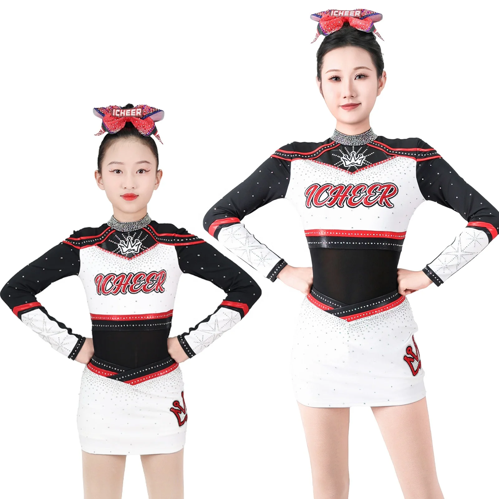 

ODM V Neck Sparkle Sequins Cheer Dance Wear Odor Control Colorfast Women's Cheerleading Uniform