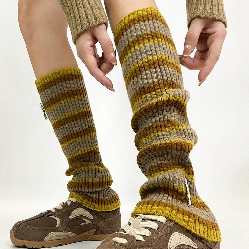 1 Pair Autumn Winter Multi-color Striped Knitted Fashion Warm Sock High Women Calf Warmer Long Leg Warmers Stockings Hosiery
