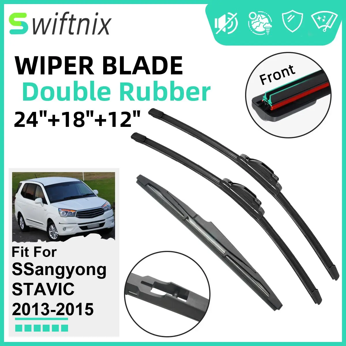 

Double Rubber Car Wiper Blades for SSangyong STAVIC 2013-2015 Front Windshield Wipers Rubber Car Accessories 2013 2014 2015