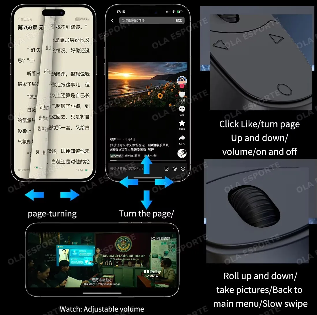 

2026 New Touch & Roller Fingertip Ring Remote Control Wireless Bluetooth Mobile Selfie Mice Video Automatic Page Turner Browsing