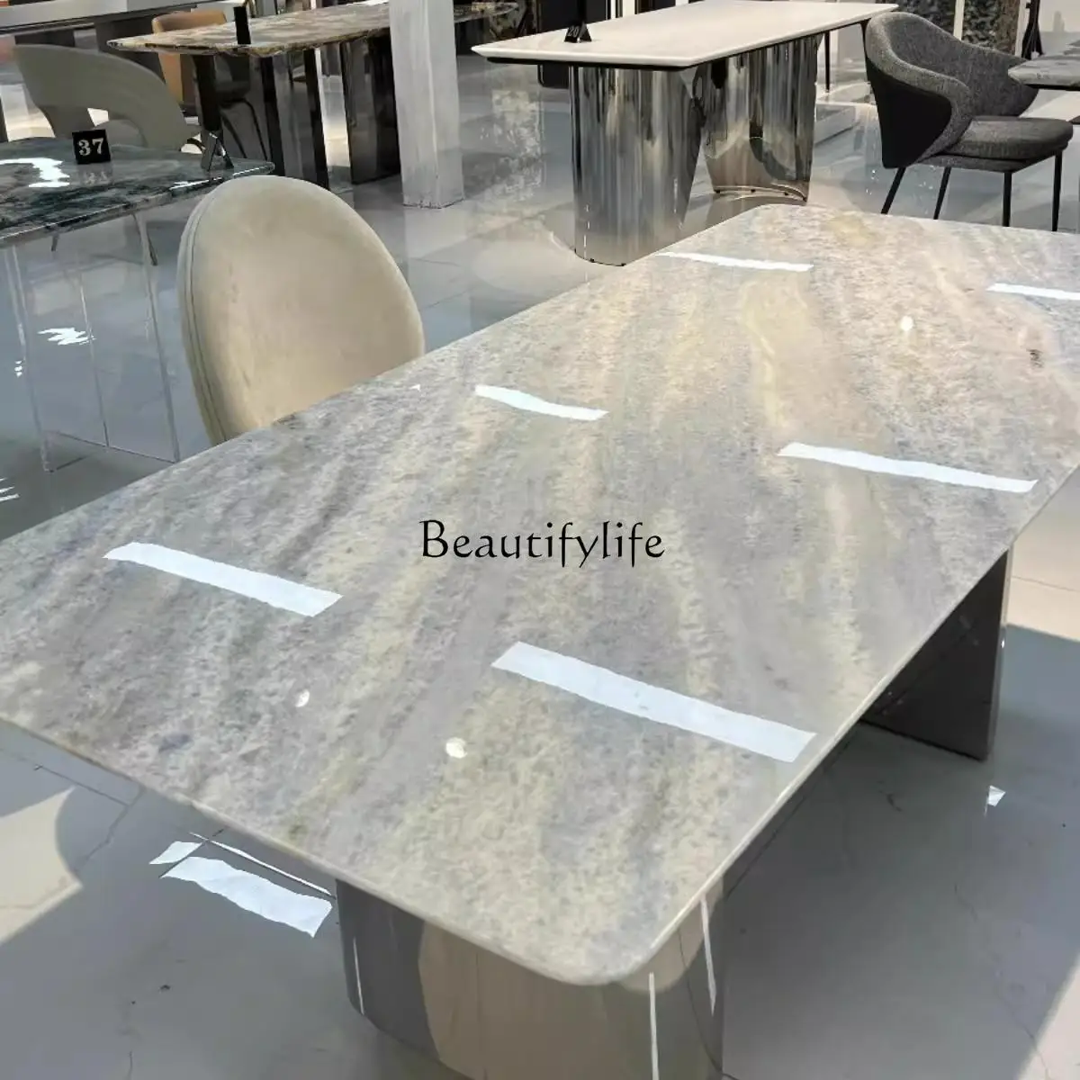 

Pure natural imported blue crystal dining table Italian rectangular natural marble
